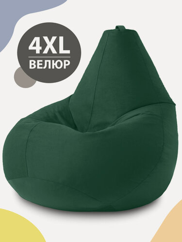 Изображение товара Кресло мешок MyPuff, бескаркасное кресло, пуфик мешок, размер 4XL, мебельный велюр, зеленый