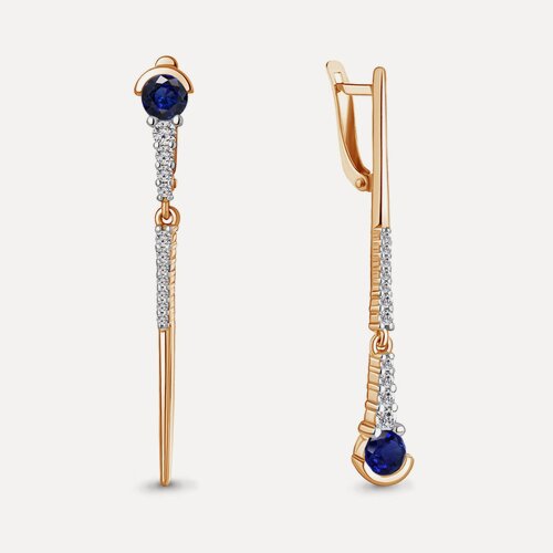 Изображение товара Серьги с подвесками, серебро, 925 проба, золочение, сапфир синтетический, фианит