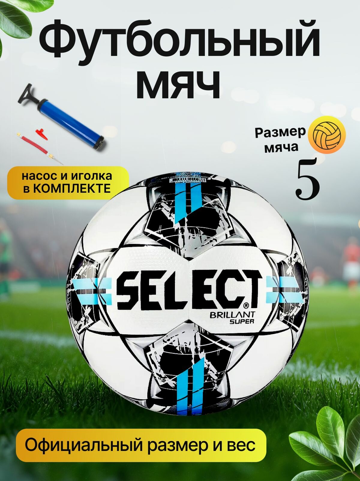 Мяч футбольный профессиональный Select, с насосом и иглой, размер 5