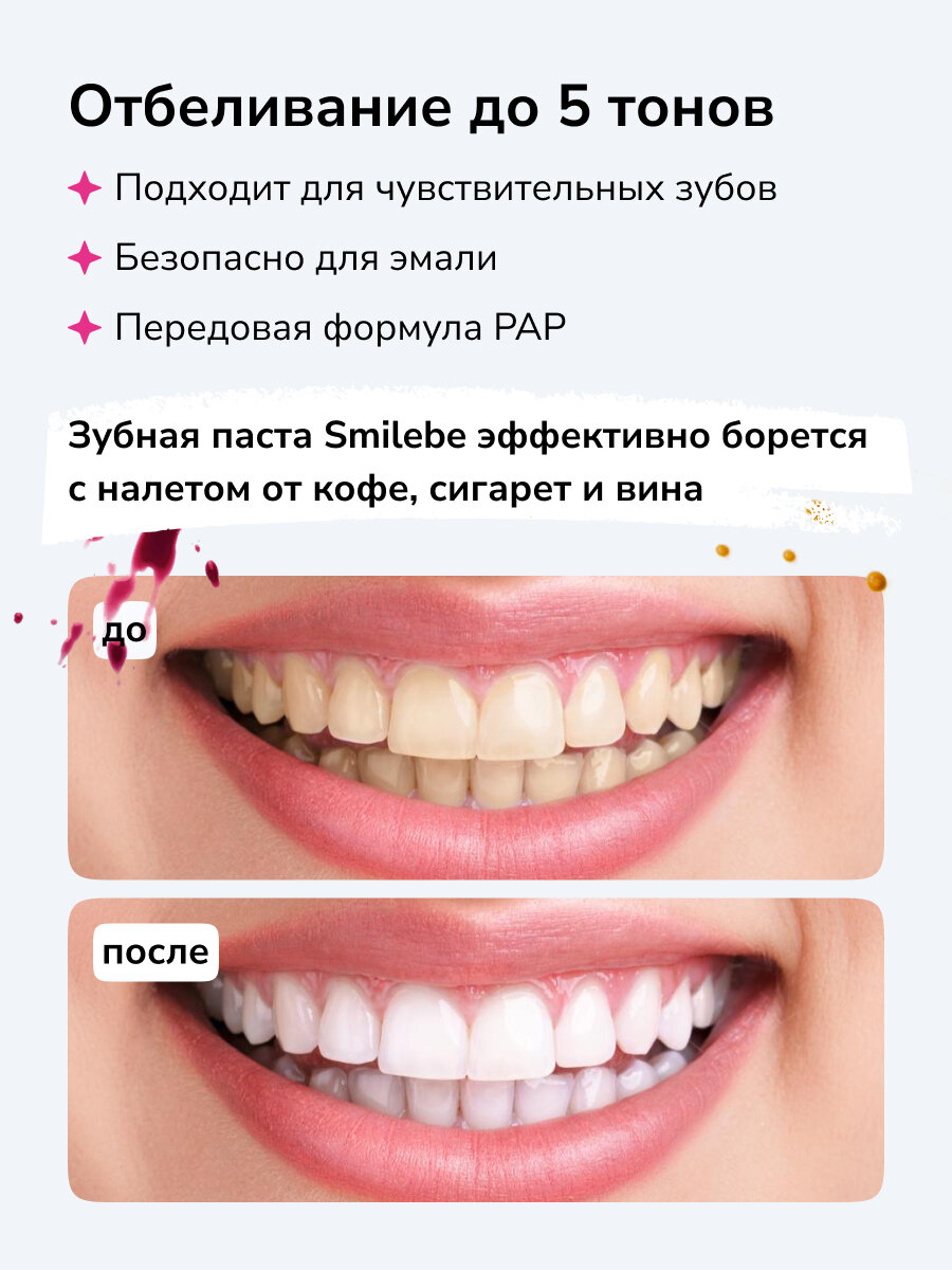 Зубная паста отбеливающая Smilebe 40 мл, для чувствительных зубов. — фото 1