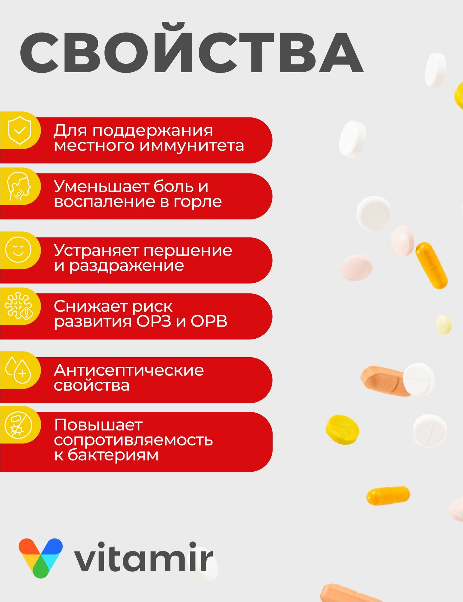 Лизоприм ЛОР VITAMIR с лизоцимом при воспалительных процессах и боли в горле таблетки для рассасывания №50 — фото 1