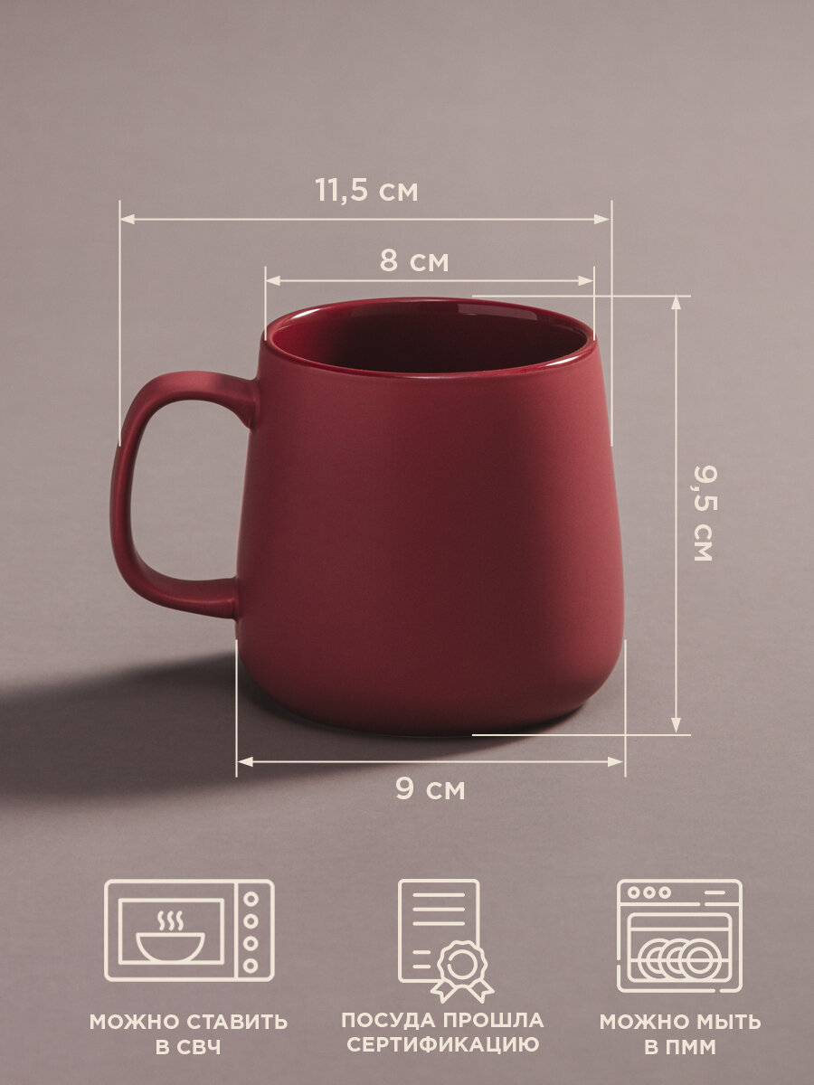 Кружка Lefard "Trendy", 420 мл, для кофе и чая, фарфор, красная — фото 1
