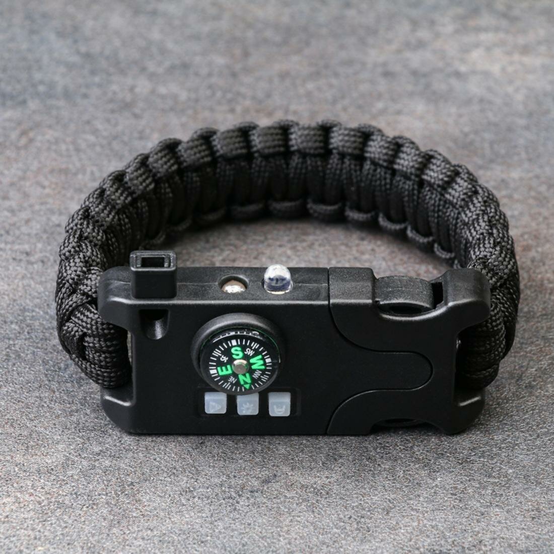 Браслет для выживания 5в1 (паракорд - 3 м, компас, свисток, огниво, фонарь), чёрный