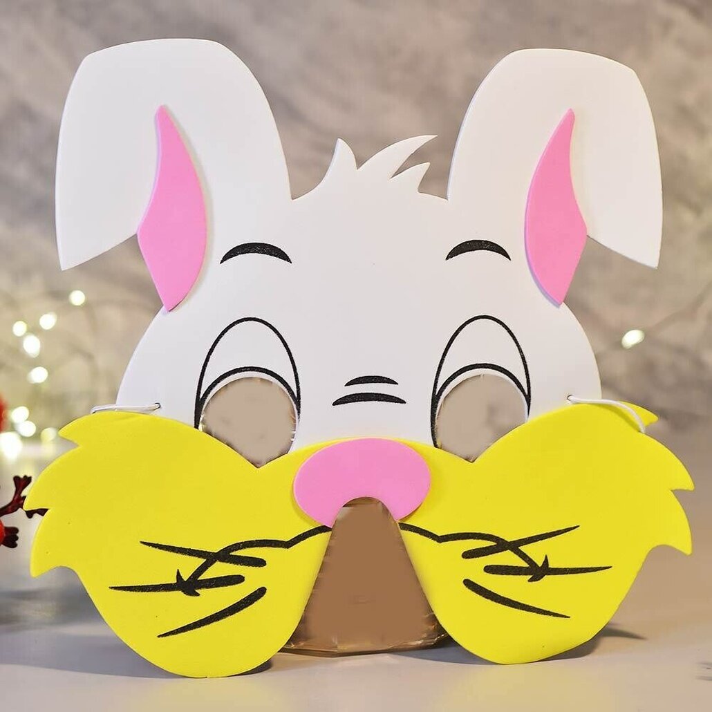 Маска карнавальная «Зайчик» бело-розовая с жёлтыми усами цвет в ассортименте