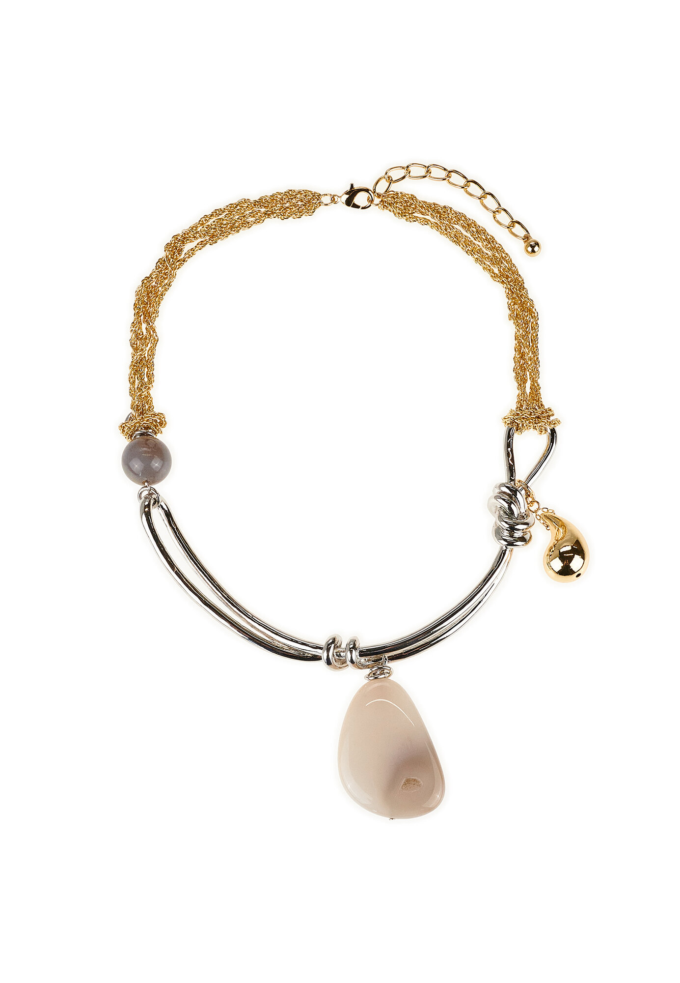 Колье YAROSLAVNA, агат, длина 41 см, золотой, бежевый, серебряный — фото 1