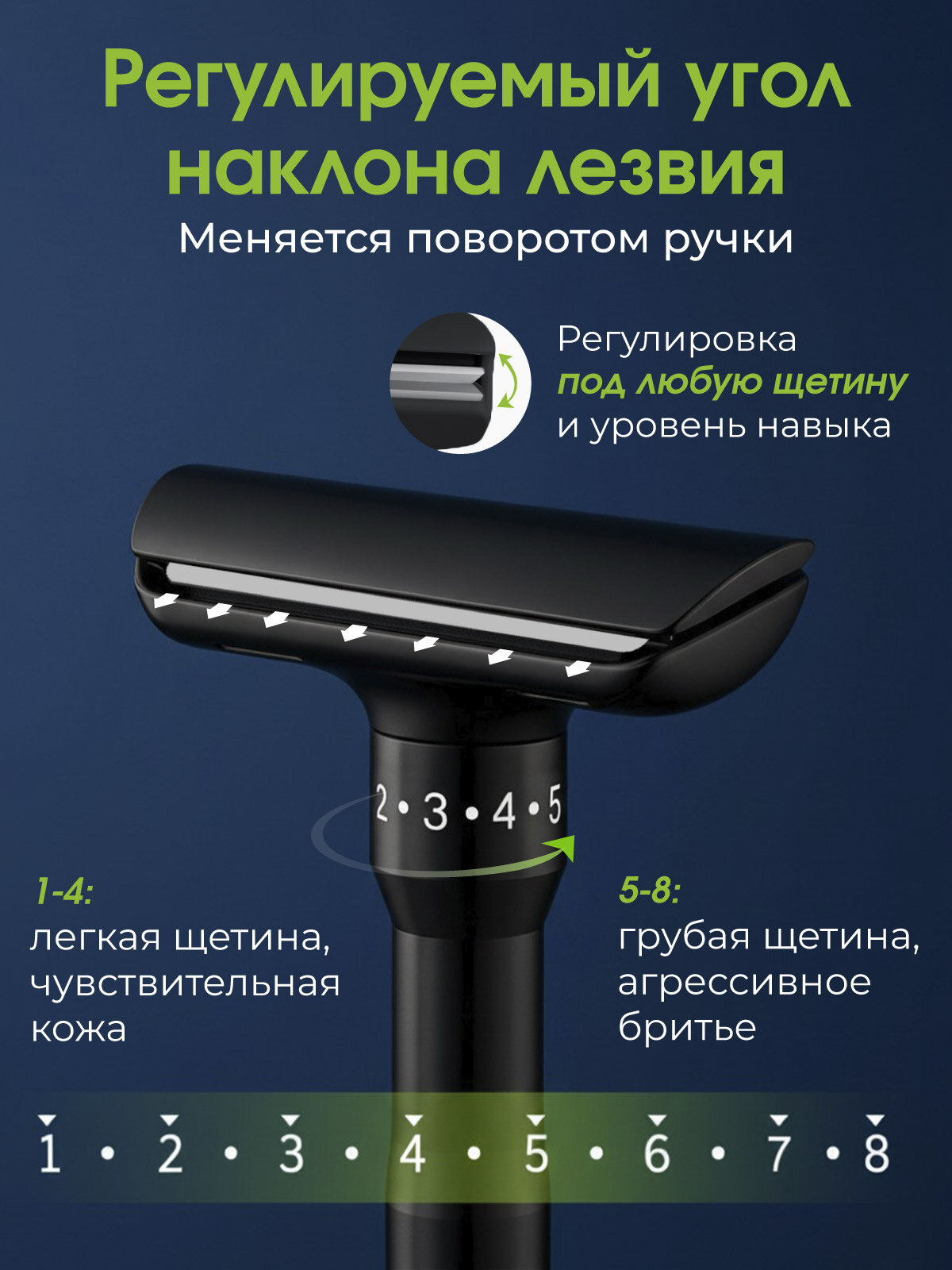 Т-образная регулируемая бритва Ohmigo, 10 лезвий, магнитная фиксация лезвий — фото 1