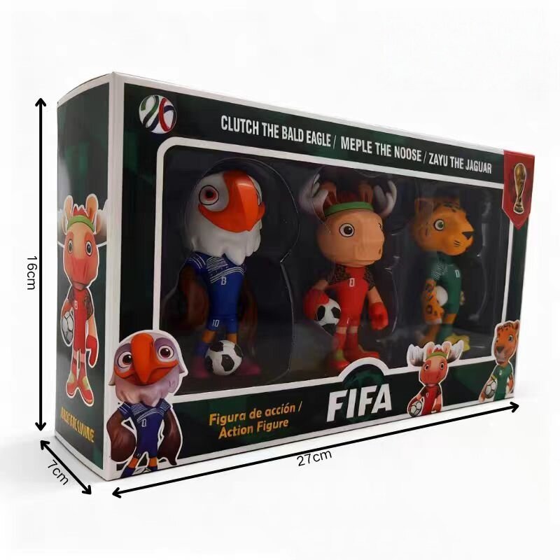 Фигурка-статуэтка талисмана ЧМ-2026 ZAYU (Мексика), CLUTCH (США), MAPLE (Канада) — официальные сувениры чемпионата мира