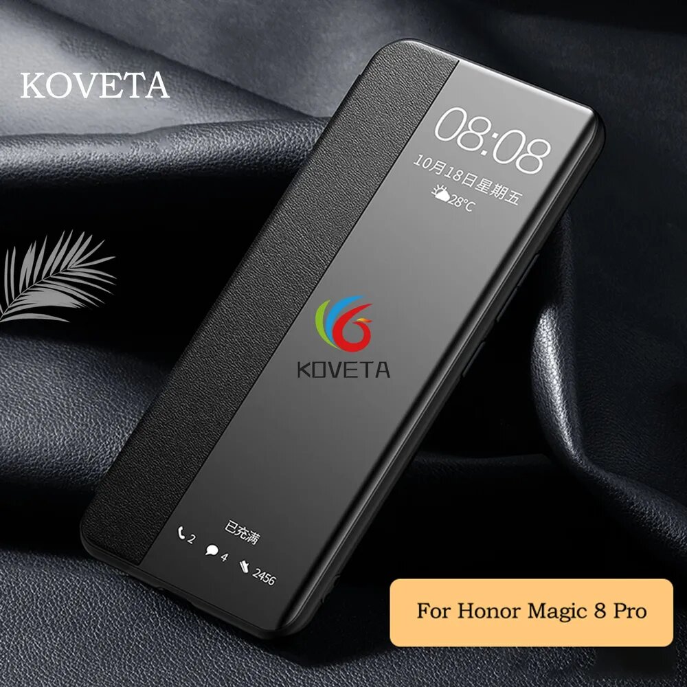 Чехол для Honor Magic 8 Pro, кожаный чехол, магнитная крышка, ударопрочный, черный + голубой
