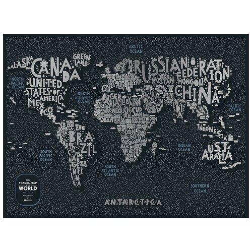 cкретч карта мира travel map black world в металлической раме 1DEA.me Скретч Карта Мира Letters, 80 × 60 см