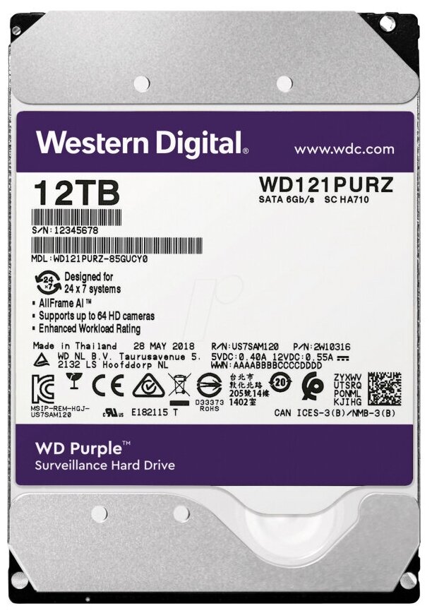 Жесткий диск Western Digital WD Purple 12 ТБ WD121PURZ