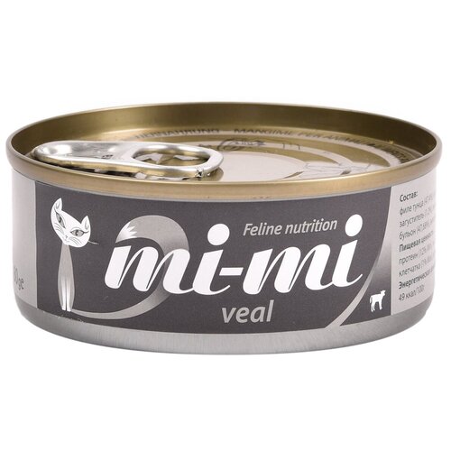 Влажный корм для кошек Mi-Mi с тунцом, с телятиной 80 г (мини-филе)