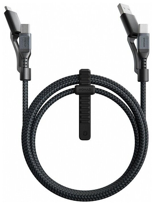 Кабель Nomad Universal Cable 3 in 1. Основной кабель Type-C to Type-C, переходники USB-A, Micro USB. Материал кевлар. Длина 1.5 м. Цвет чёрный.