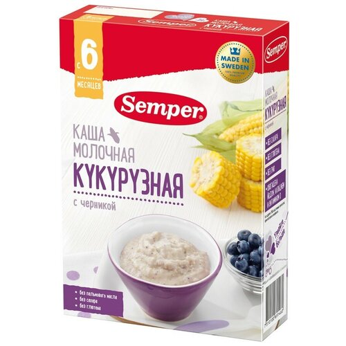 Каша Semper молочная кукурузная с черникой, с 6 месяцев каша bebi молочная 7 злаков с черникой с 6 месяцев