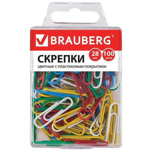 BRAUBERG Скрепки 28 мм (221111) (100 шт.) разноцветные 100 шт. головоломка 102 9 цветное ассорти в коробке