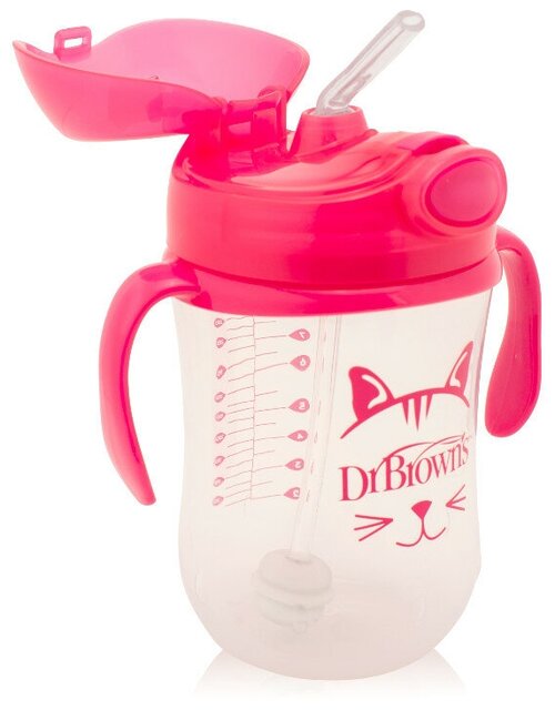 Поильник с трубочкой с грузиком Babys First Straw Cup, 270 мл розовый