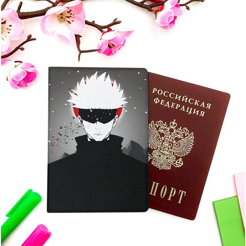 Обложка для паспорта Nezuko, черный, красный