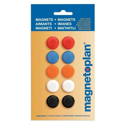 Магниты сигнальные Magnetoplan, d=20мм, 10шт/уп, в блистере, ассорти (по 2шт каждого цв) 16662