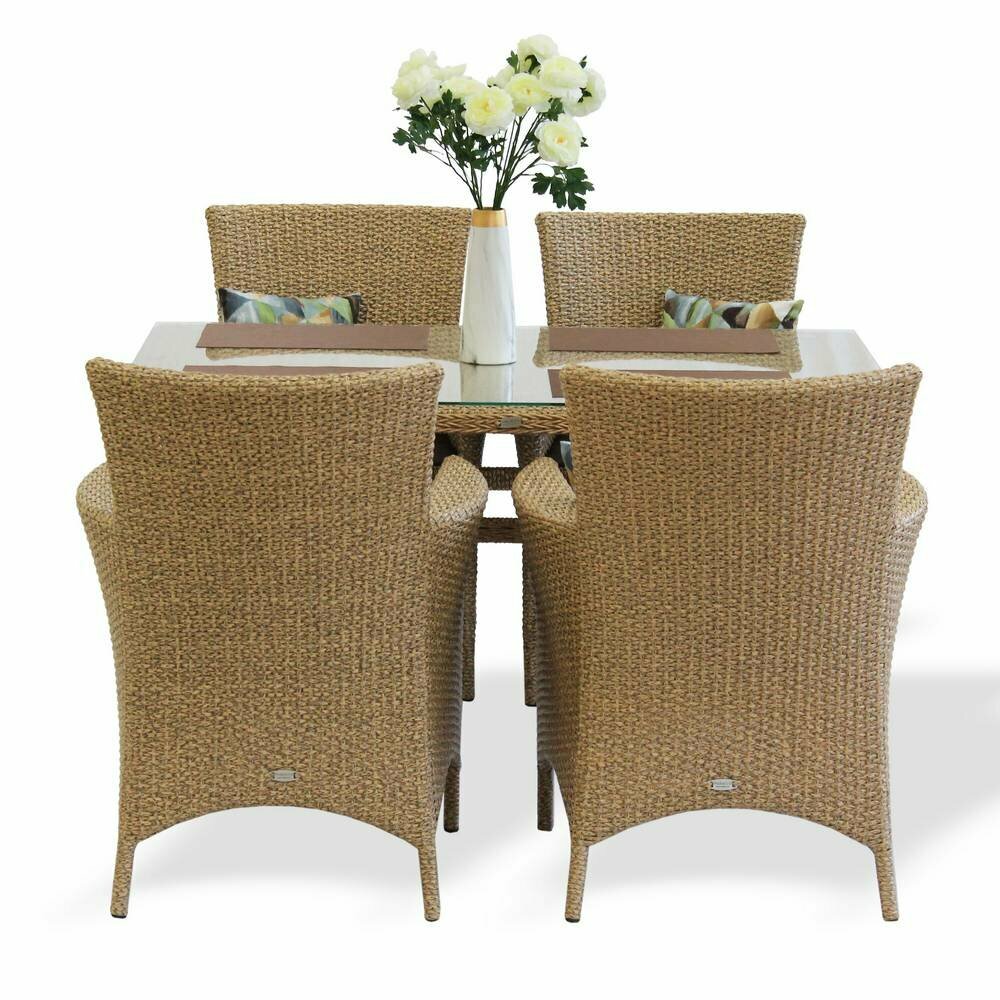 Обеденный комплект Анкор для сада, террасы и кафе, Мебель от производителя MALACCA прямоугольный стол, плетеная мебель - фотография № 2