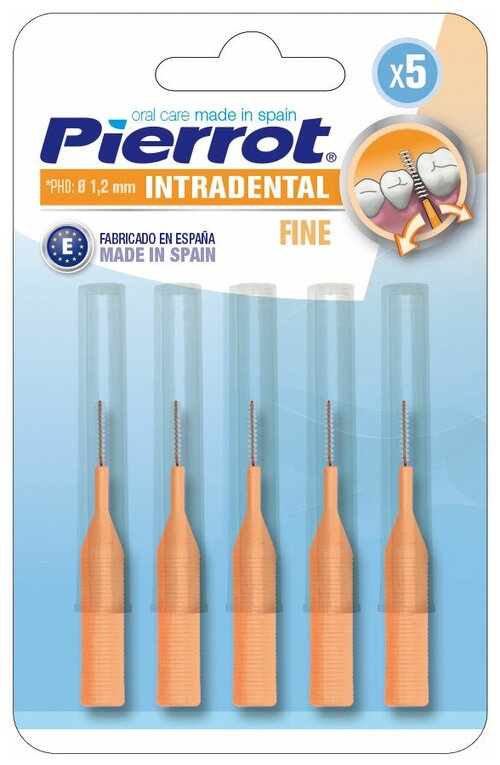 Зубной ершик Pierrot Intradental Fine, оранжевый, 5 шт., диаметр щетинок 1.2 мм