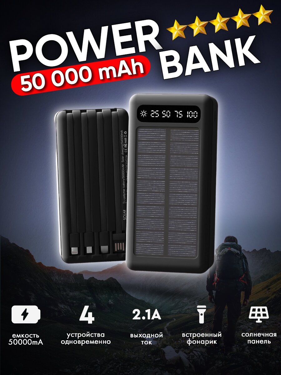 Универсальный Powerbank 50000 mAh со встроенными кабелями