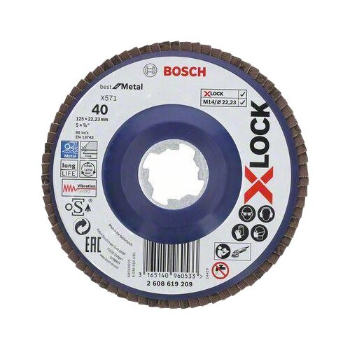 Лепестковый диск BOSCH X-Lock X571 Best for Metal 2608619209, 1 шт. комплект 5 штук круг лепестковый bosch x571 best for metal d125х22 2мм к40 клт2 2608606922