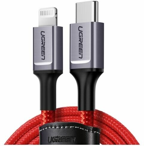 Кабель UGREEN US298 (20309) Type-C Male to lightning Male Cable Alu Case Braided. 1 м. красный