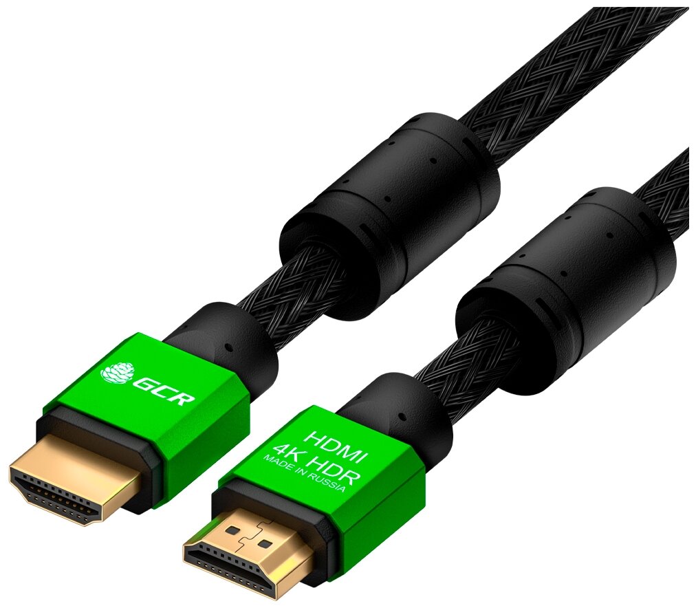 Greenconnect Кабель 1.2m HDMI версия 2.0, HDR 4:2:2, Ultra HD, 4K 60 fps 60Hz/5K*30Hz, 3D, AUDIO, 18.0 Гбит/с, 28/28 AWG, OD7.3mm, тройной экран, нейлон, AL корпус зеленый, ферритовые кольца, GCR-51005