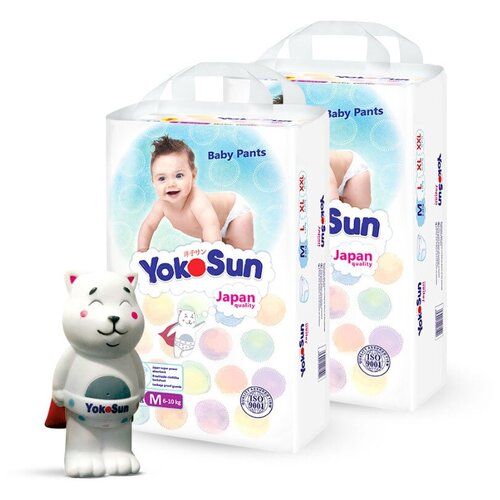 Подгузники-трусики YOKOSUN, размер M (6-10 кг), 58 шт.*2 ш + Игрушка для ванной котик Йоко в подарок