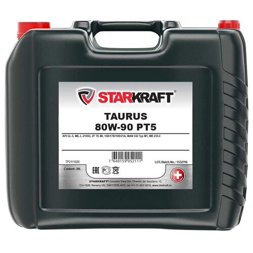 фото Масло трансмиссионное starkraft taurus 80w-90 pt5, 80w-90, 20 л