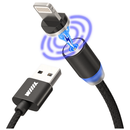 Кабель WIIIX магнитный USB - Lightning (CBM980-U8-10), 1 м, черный аксессуар wiiix usb lightning 1m blue cb725 u8 10bu