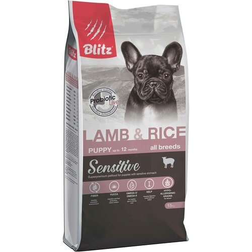 Корм сухой BLITZ Sensitive Puppy Lamb & Rice 15 кг для щенков всех пород с чувствительным пищеварением (ягненок и рис)