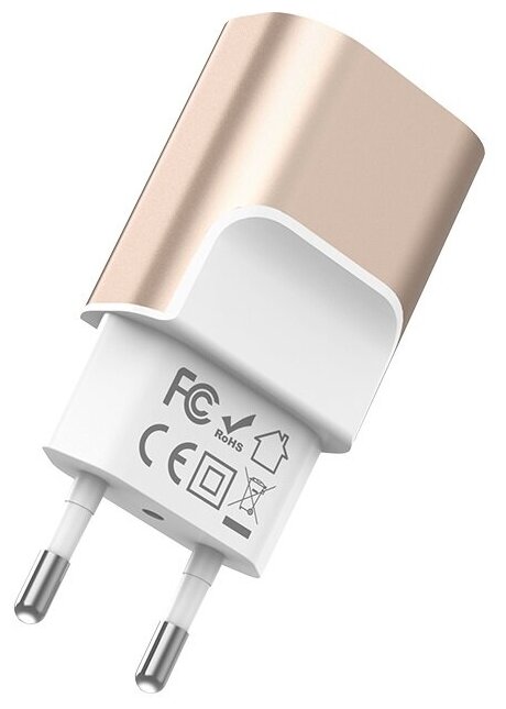 Сетевое зарядное устройство Hoco C47A Metal, 2USB, серебристый (93299) - фото №3