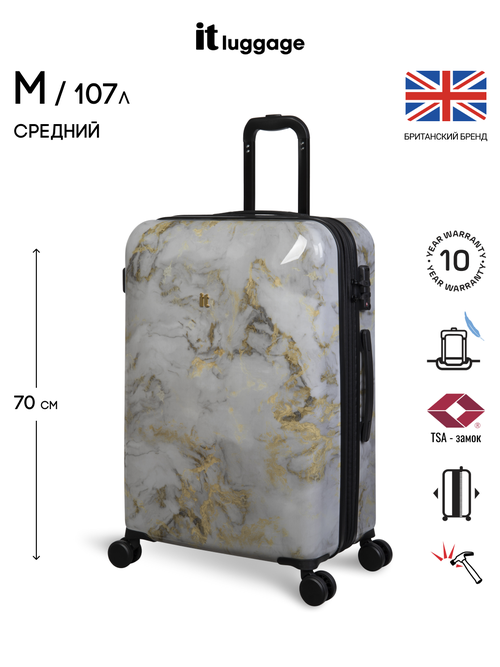 Чемодан IT Luggage, 107 л, размер M+, золотой, черный