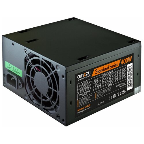 Блок питания Ginzzu SA400 ATX, 8cm fan, 20+4pin +4Pin, 2*SATA, 2*IDE Черный