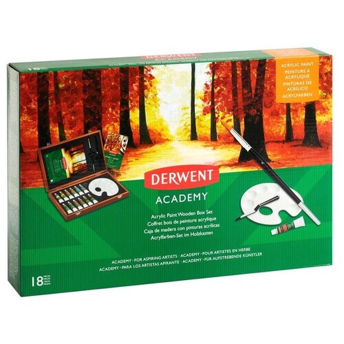 Derwent Набор для рисования акриловыми красками Derwent Academy Acrylic Paint Wooden Box Set, 2305674 разноцветный 1 шт. ab9061 набор акриловых красок пейзаж с кистями acrylic landscape painting set