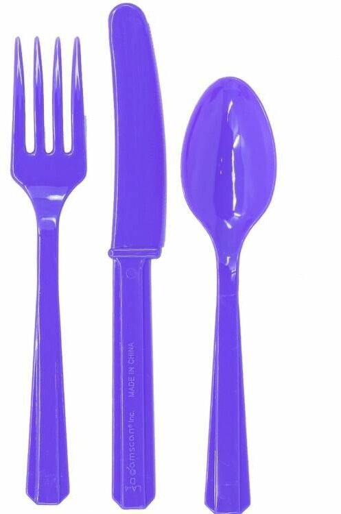 Одноразовая посуда для праздника Весёлая затея Столовые приборы Purple 24шт