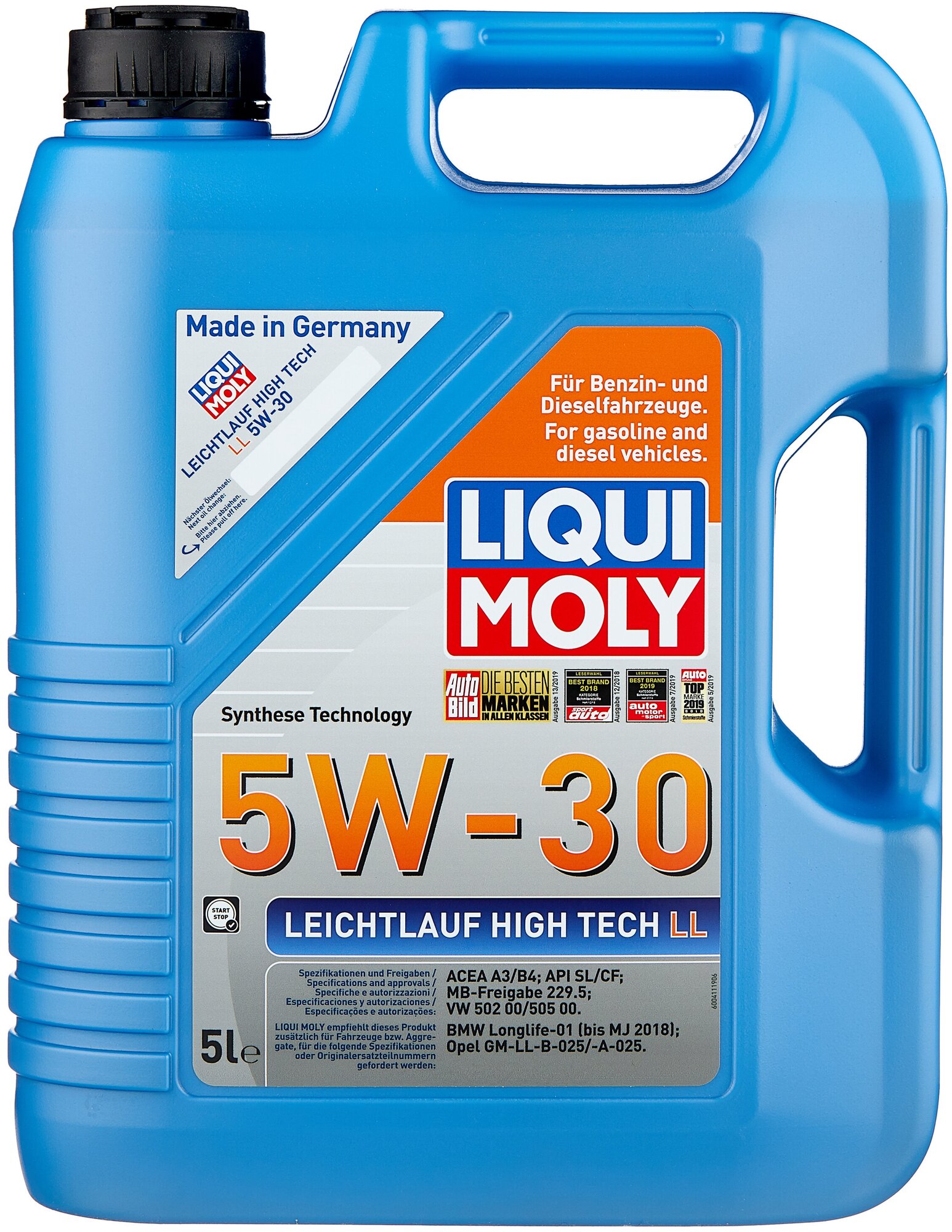 Liqui Moly / 39007 / 5W-30 SL/CF LEICHTLAUF HIGH TECH LL 5л (НС-синт.мотор.масло)