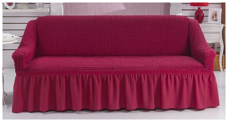 Чехол на двухместный диван на резинке Bulsan с юбкой - Фуксия
