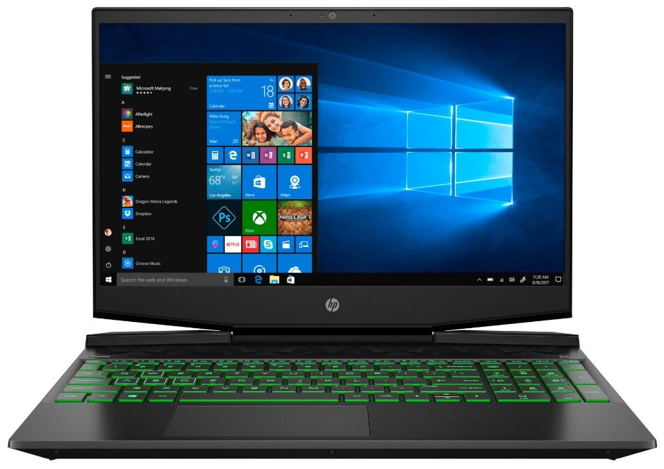 15.6" Ноутбук HP PAVILION 15-dk1046ur 1920x1080, Intel Core i7 10750H 2.6 ГГц, RAM 16 ГБ, DDR4, SSD 512 ГБ, NVIDIA GeForce RTX 2060 Max-Q, Windows 10 Home, 22R52EA, темно-серый/зеленый хромированный логотип