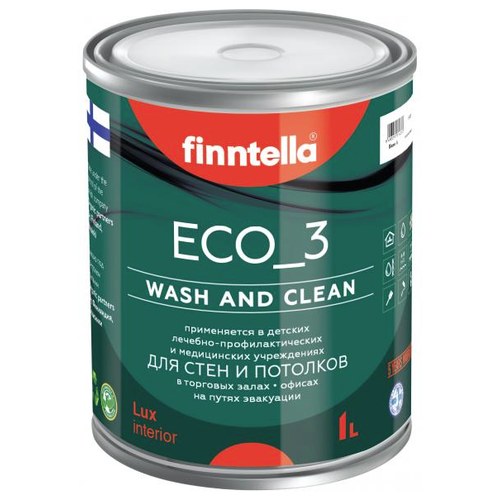 Краска акриловая finntella Eco_3 Wash and Clean глубокоматовая metta 0.9 л