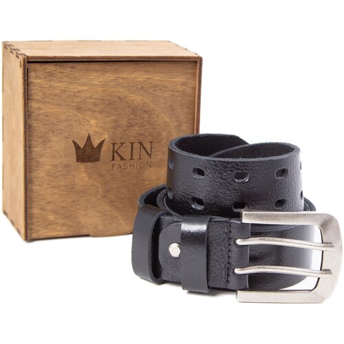 фото Мужской ремень из натуральной кожи буйвола в подарочной упаковке kin fashion черный