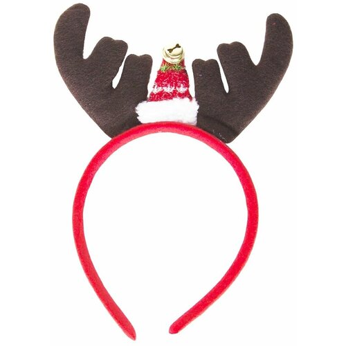 Ободок, Оленьи рожки с колпаком и бубенчиком, Коричневый/Красный