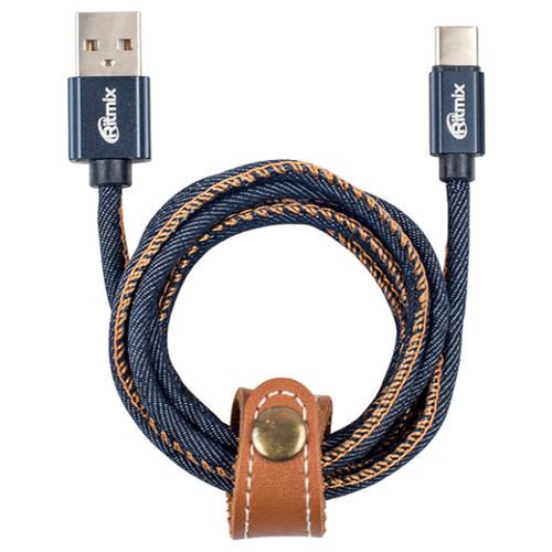 кабель ritmix rcc 200 micro usb lightning usb 2 в 1 плоский 1 а 1 м черный Кабель Ritmix USB - Type C (RCC-437), 1 м, blue jeans
