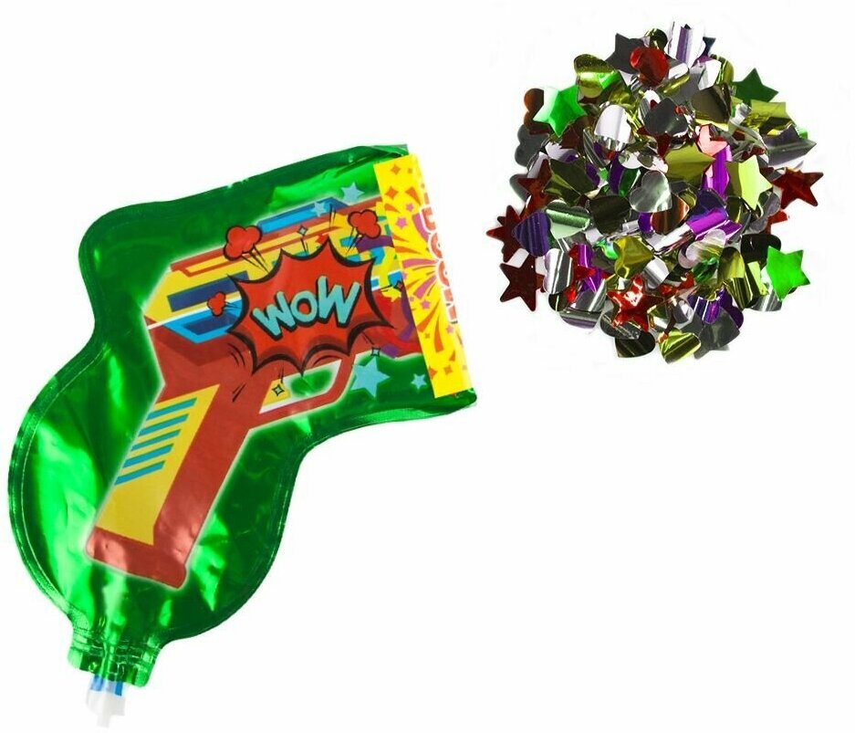 Пистолет-хлопушка с конфетти, Шар с клапаном (8'/20 см) Мини-фигура, Зеленый, 1 шт.