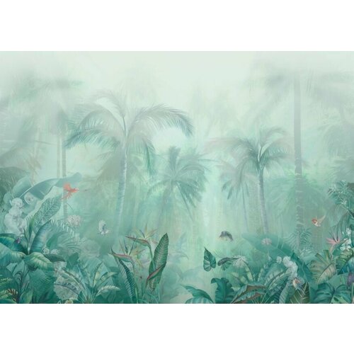 Моющиеся виниловые фотообои Джунгли в тумане рисунок, 350х250 см