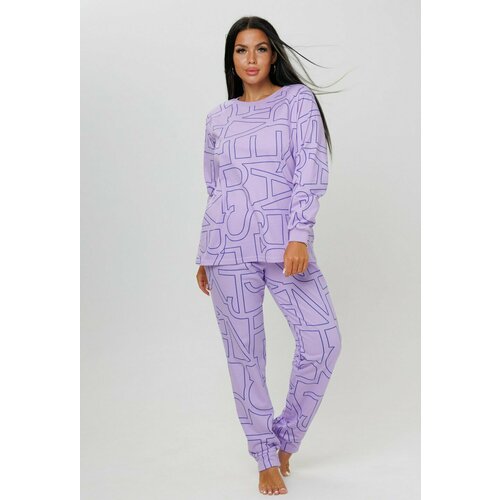 фото Комплект modellini, лонгслив, брюки, длинный рукав, размер 52, фиолетовый