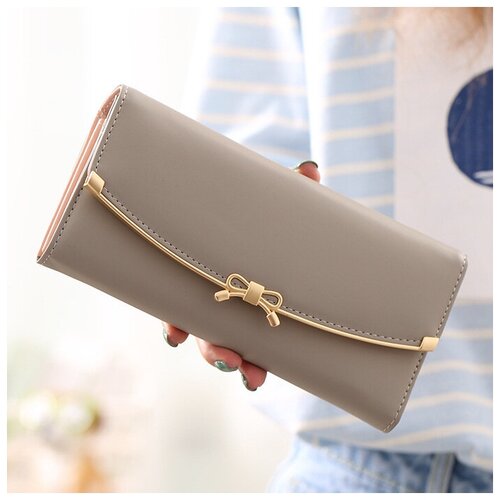 фото Кошелек женский большой wh-00145 экокожа на кнопке бантик wasabi trend