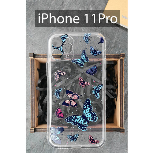 Силиконовый чехол Бабочки для iPhone 11 Pro / Айфон 11 Про силиконовый чехол желтые уточки для iphone 11 pro айфон 11 про