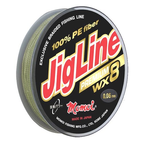 Плетеный шнур Jigline MX8 Premium, длина 100 м, тест 6,2 кг, толщина 0,08 мм, цвет оливковый
