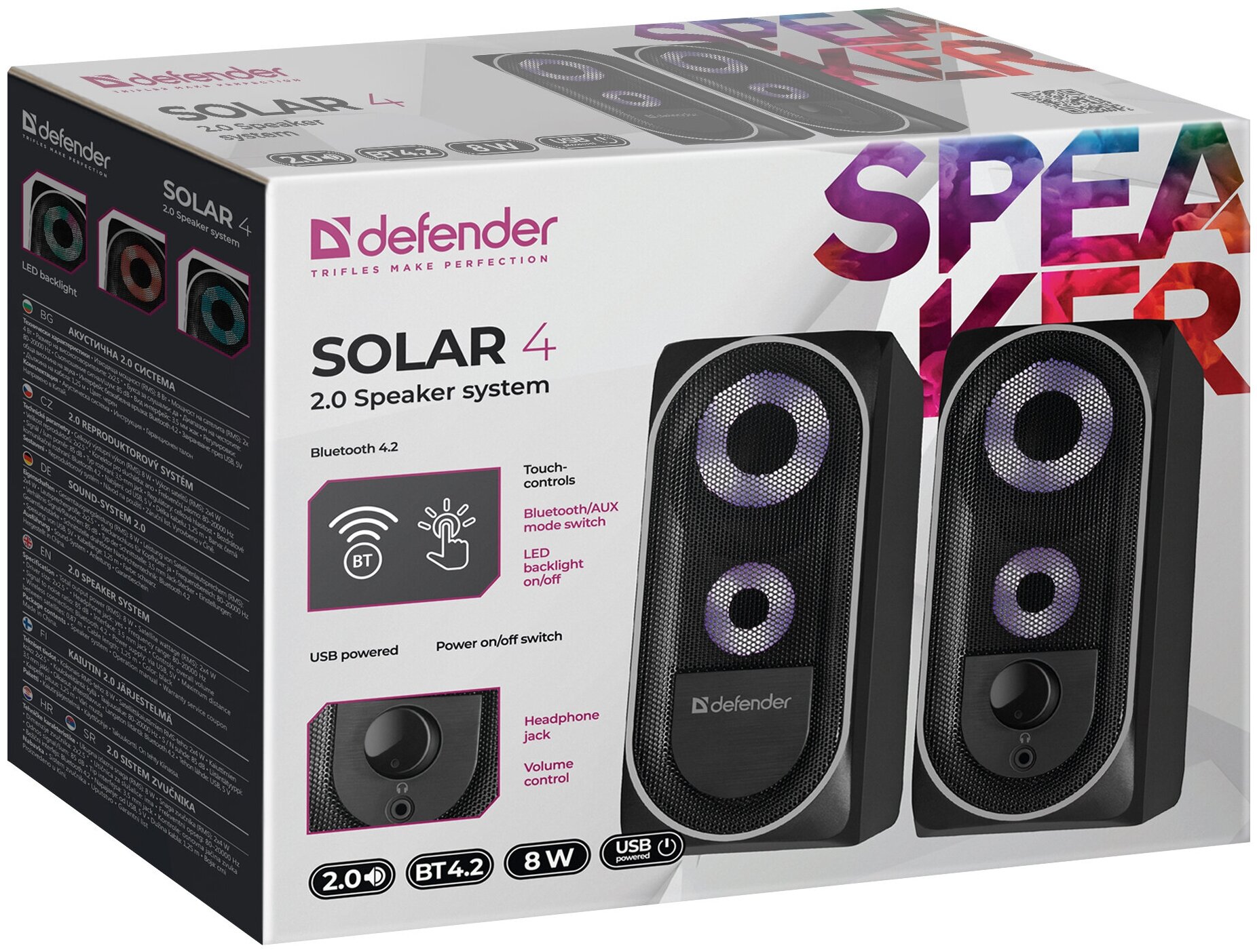 Defender Акустическая 2.0 система Solar 4 8Вт, BT/Light, питание от USB